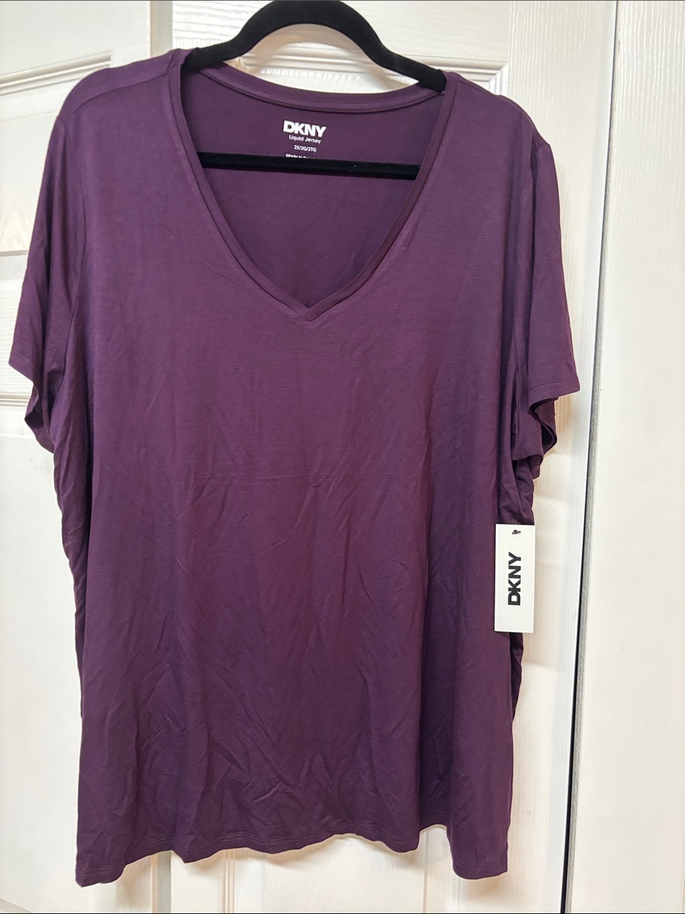 DKNY Women's Short Sleeve V-Neck Tee — Plum Purple